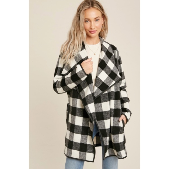 SOLD OUT Black Buffalo Plaid Drape Front Jacket - Picture 5 of 11